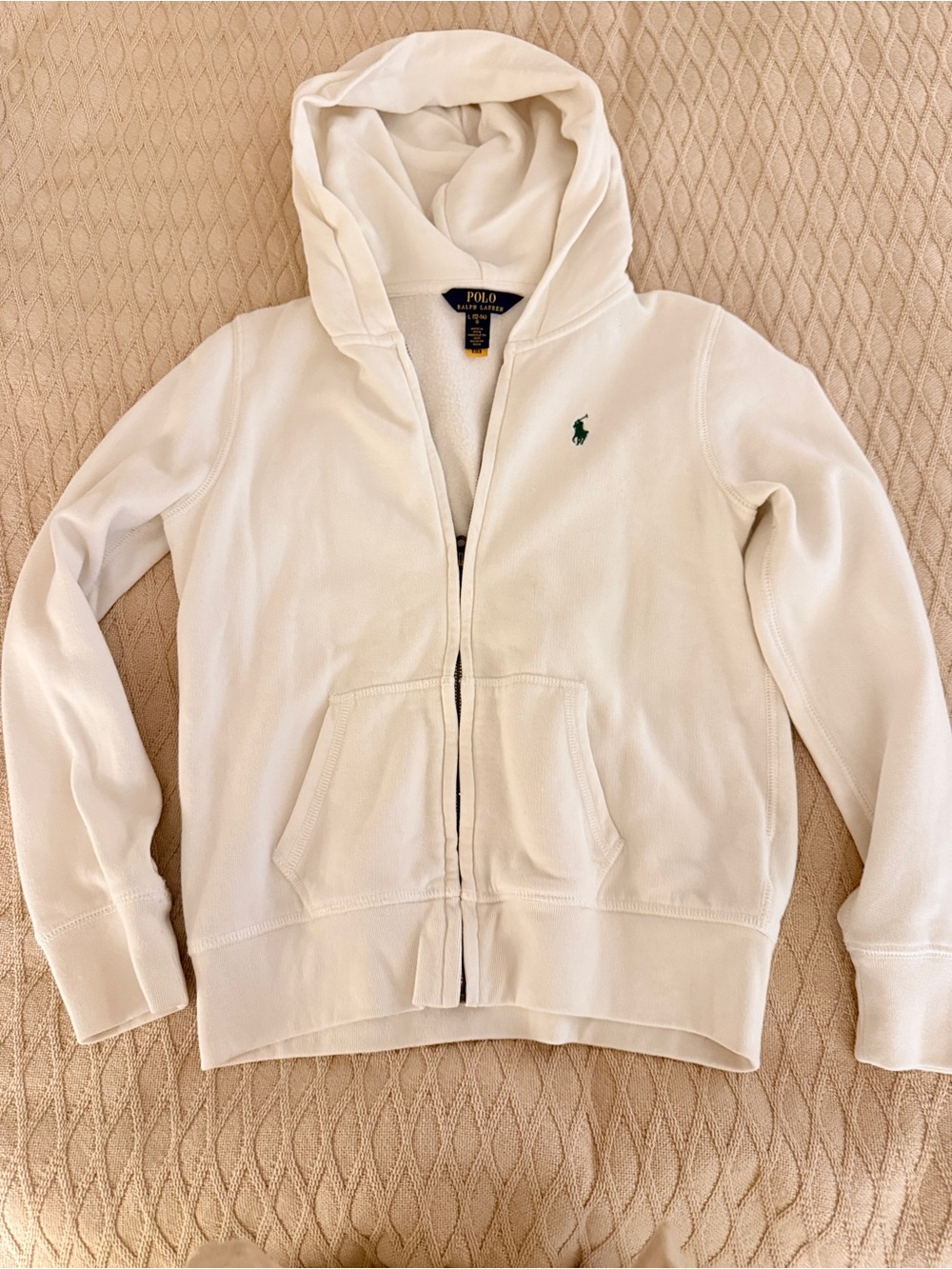 Polo by Ralph Lauren Kids Cream Full-Zip Hooded Sweatshirt with Green Pony